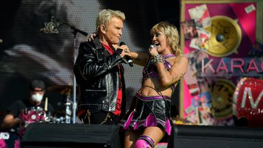 Miley Cyrus and Billy Idol perform at the Super Bowl 2021. Pic: Doug Benc/USA TODAY Sports/ Reuters